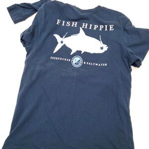 Fish hippie long sleeve t shirt sz small casual green seersucker saltwater